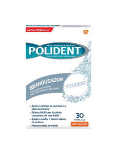 Polident Pastilhas de Limpeza Branqueadora para Próteses Dentárias 30un.