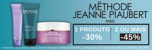 Campanha Mass Perfumarias: desconto de 45% na compra de 2 ou mais produtos da marca Méthode Jeanne Piaubert e Méthode For Men