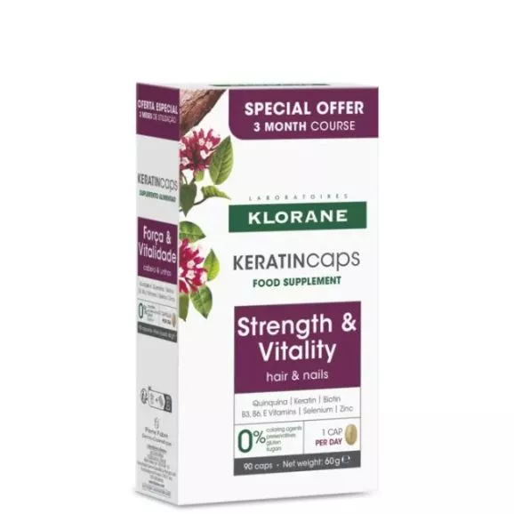 Klorane KeratinCaps Suplemento Alimentar Força e Vitalidade Cabelo e Unhas 90un.