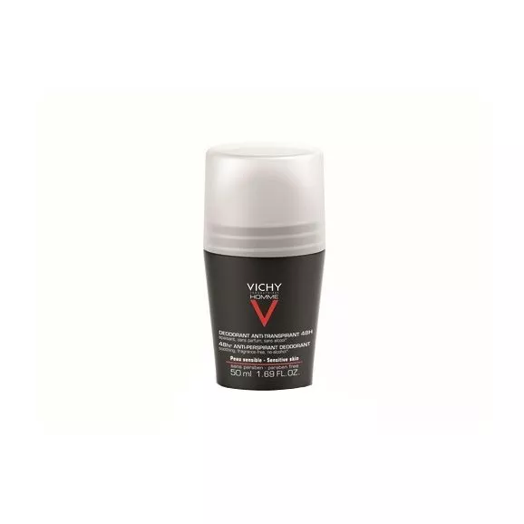 Vichy Homme Desodorizante Roll-On Antitranspirante Pele Sensível 48h 50ml