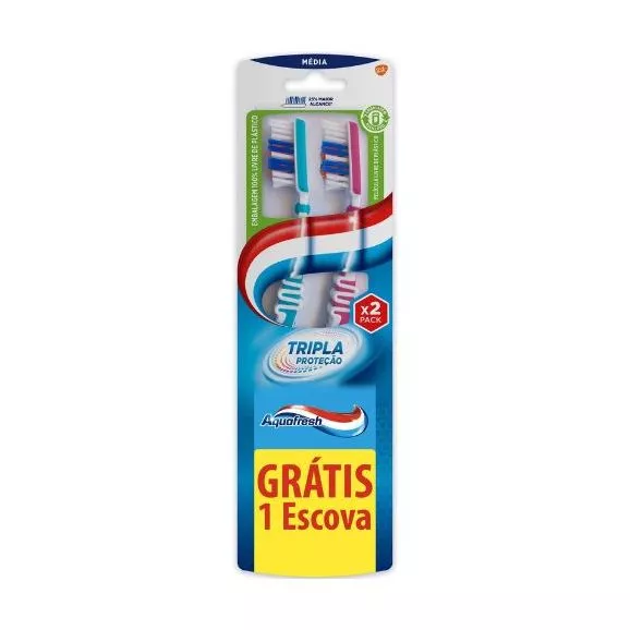 Aquafresh Escova de Dentes Tripla Proteção Média 1+1