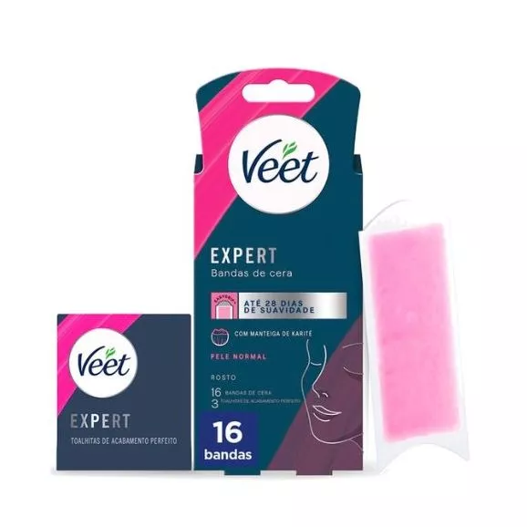 Veet Expert Bandas de Cera Fria Rosto Pele Normal 16un.