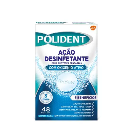 Polident Pastilhas de Limpeza Oxigénio Ativo para Próteses Dentárias 48un.