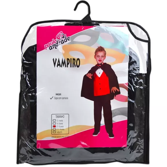 HALLOWEEN FESTA DISFARCE VAMPIRO PRETO E VERMELHO 7-10 ANOS