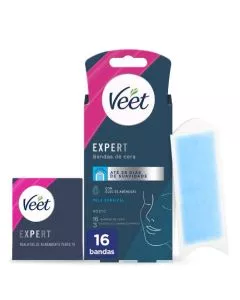 Veet Expert Bandas de Cera Fria Rosto Pele Sensível 16un.