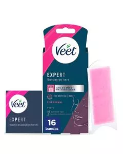 Veet Expert Bandas de Cera Fria Rosto Pele Normal 16un.